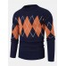 Men Knitted Lattice Long Sleeve Casual Round Neck Loose Sweaters
