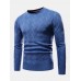 Mens Chevron Knitted Solid Color Crew Neck Slim Fit Casual Sweater