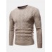 Mens Chevron Knitted Solid Color Crew Neck Slim Fit Casual Sweater