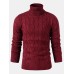 Mens Twisted Knitted High Neck Solid Color Casual Basic Sweater