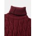 Mens Twisted Knitted High Neck Solid Color Casual Basic Sweater