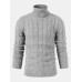 Mens Twisted Knitted High Neck Solid Color Casual Basic Sweater