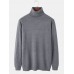 Mens Solid Color High Neck Cotton Knit Casual Long Sleeve Sweaters