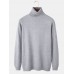 Mens Solid Color High Neck Cotton Knit Casual Long Sleeve Sweaters