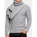 Mens Warm Solid Color Round Neck Long Sleeve Knitted Sweaters With Scarf