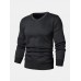 Mens Basic Solid Color V-Neck Knitted Casual Long Sleeve Sweater