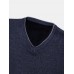 Mens Basic Solid Color V-Neck Knitted Casual Long Sleeve Sweater