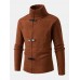 Men Cable Knitted Textured Buckle High Neck Solid Front Zipper Outdoor Sweaters