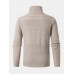 Men Cable Knitted Textured Buckle High Neck Solid Front Zipper Outdoor Sweaters