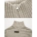 Men Cable Knitted Textured Buckle High Neck Solid Front Zipper Outdoor Sweaters