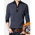 Men Knit Pure Solid Pullover Zip Stand Collar Velvets Warm Sweater