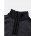 Men Knit Pure Solid Pullover Zip Stand Collar Velvets Warm Sweater