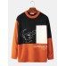 Mens Contrast Color Abstract Figure Print Crew Neck Casual Pullover Sweater