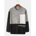 Mens Contrast Color Abstract Figure Print Crew Neck Casual Pullover Sweater