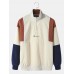 Men Corduroy Colorblock Patchwork Letter Embroidered Zipper Pullover Sweatshirts