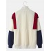 Men Corduroy Colorblock Patchwork Letter Embroidered Zipper Pullover Sweatshirts