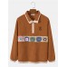 Men Corduroy Flower Webbing Applique Half Collar Casual Sweatshirt