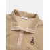 Men Corduroy Flower Webbing Applique Half Collar Casual Sweatshirt