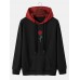 Mens Rose Pattern Splicing Drawstring Hooded Sweatshirt With Kangaroo Pocket