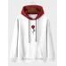 Mens Rose Pattern Splicing Drawstring Hooded Sweatshirt With Kangaroo Pocket