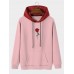 Mens Rose Pattern Splicing Drawstring Hooded Sweatshirt With Kangaroo Pocket