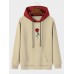 Mens Rose Pattern Splicing Drawstring Hooded Sweatshirt With Kangaroo Pocket