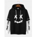 Men Faux Two Pieces Letter Drawstring Casual Hooded Sweatshirt