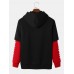 Men Faux Two Pieces Letter Drawstring Casual Hooded Sweatshirt