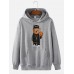 Mens 100% Cotton Cartoon Bear Print Drop Shoulder Drawstring Hoodies