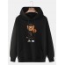 Mens 100% Cotton Cartoon Bear Print Drop Shoulder Drawstring Hoodies