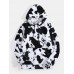 Mens Cows Print Fluffy Long Sleeve Plush Hoodie With Kangaroo Pocket