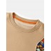 Mens Casual Cartoon Animal Patchwork Crew Neck Pullover Sweatshirts