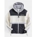Mens Letter Embroidered Patchwork Plush Warm Hoodie Jacket With Pocket