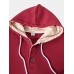 Mens Solid Button Front Cotton Flocking Pouch Pocket Drawstring Hoodies