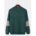 Men Knitted Patchwork Color Block Long Sleeve Casual Pullover Sweatshirt