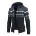 Men‘s sweater casual jacket hooded cardigan velvet grid print coat sweatershirt