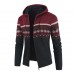 Men‘s sweater casual jacket hooded cardigan velvet grid print coat sweatershirt