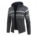 Men‘s sweater casual jacket hooded cardigan velvet grid print coat sweatershirt