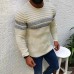 Men‘s Sweater Pullover Long Top Denim Shirt Mens Bishop Sleeve Color Block Round Neck Medium Fall & Winter Black White Yellow