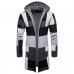 mens colorblock knitted long sleeve mid-length hooded sweater cardigans