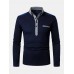 Mens Two Tone Lapel Casual Long Sleeve Golf Shirts With Pocket