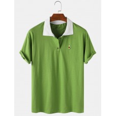 Mens Cotton Fruit Embroidered Loose Light Lapel Collar Golf Shirts