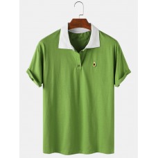 Mens Cotton Fruit Embroidered Loose Light Lapel Collar Golf Shirts