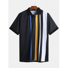 Mens Summer Striped Colorful Turn Down Collar Casual Golf Shirts