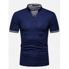 Mens Casual Stand Collar V-Neck Slim Golf Shirts