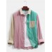 Mens Corduroy Colorblock Patchwork Casual Long Sleeve Shirts With Pocket