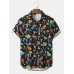 Mens Cartoon Colorful Mushroom Print Lapel Short Sleeve Shirt