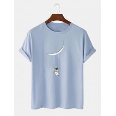 Cute Cartoon Astronaut Print Short Sleeve 100*Cotton Breathable T-Shirts