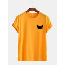 Mens Sample Cartoon Cat Graphic Casual Cotton Short Sleeve T-Shirts