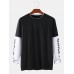 100% Cotton Side Letter Print Patchwork Doctor Sleeve Loose T-Shirts